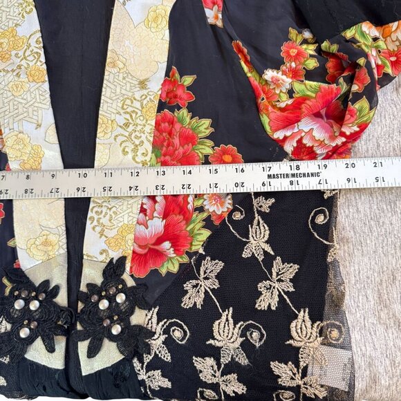 Spencer Alexis Womens Lace Floral Silk Kimono Jacket Size M Oriental Toggle - Picture 8 of 9